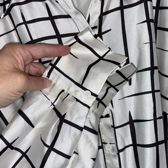 Eloquii 14 Windowpane Pleated Dress Belted Long Maxi White Black Check Career - Picture 6 of 9
